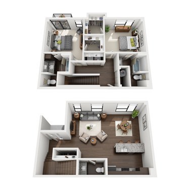 Floor plan for 2 beds, 3 baths, 1535 sqft